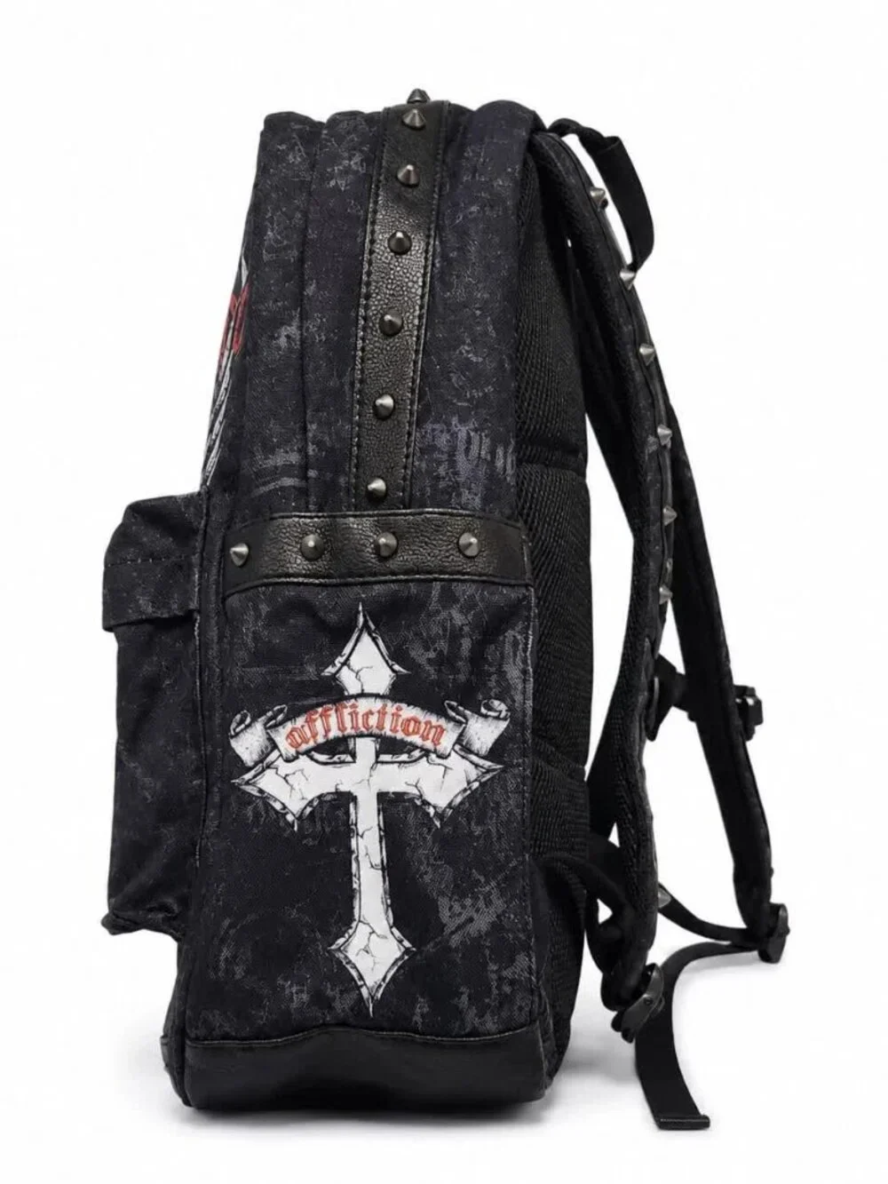 Affliction Live Fast Backpack Black Skull Wing Cross Studded Laptop Travel